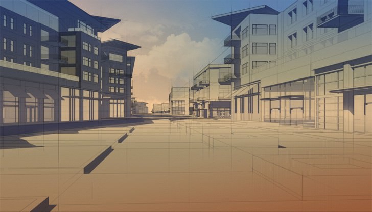 Urban Design Master Plan Rendering  Free building shadow actions 