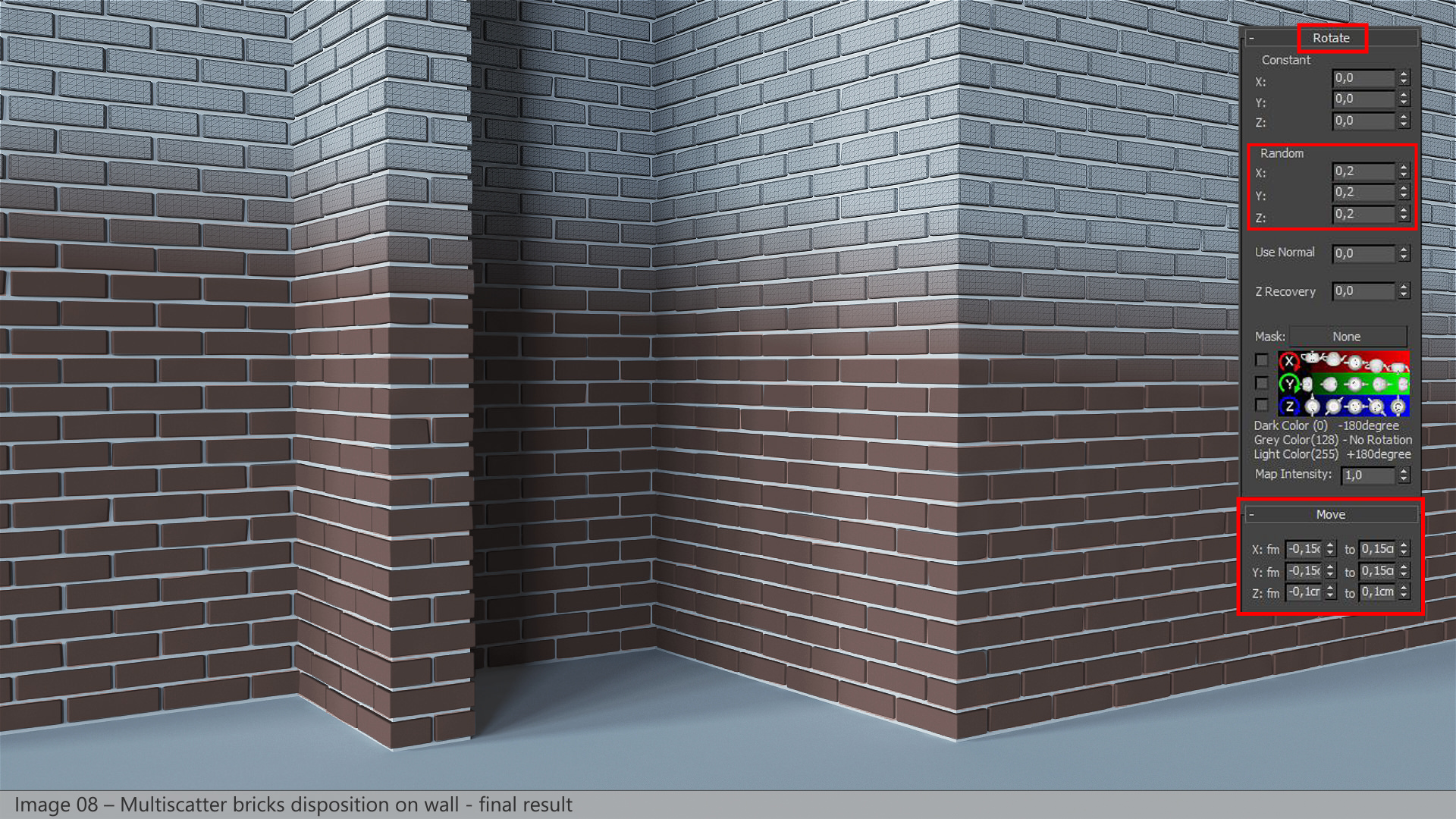 Termitary House - Multiscatter bricks disposition on wall - final result