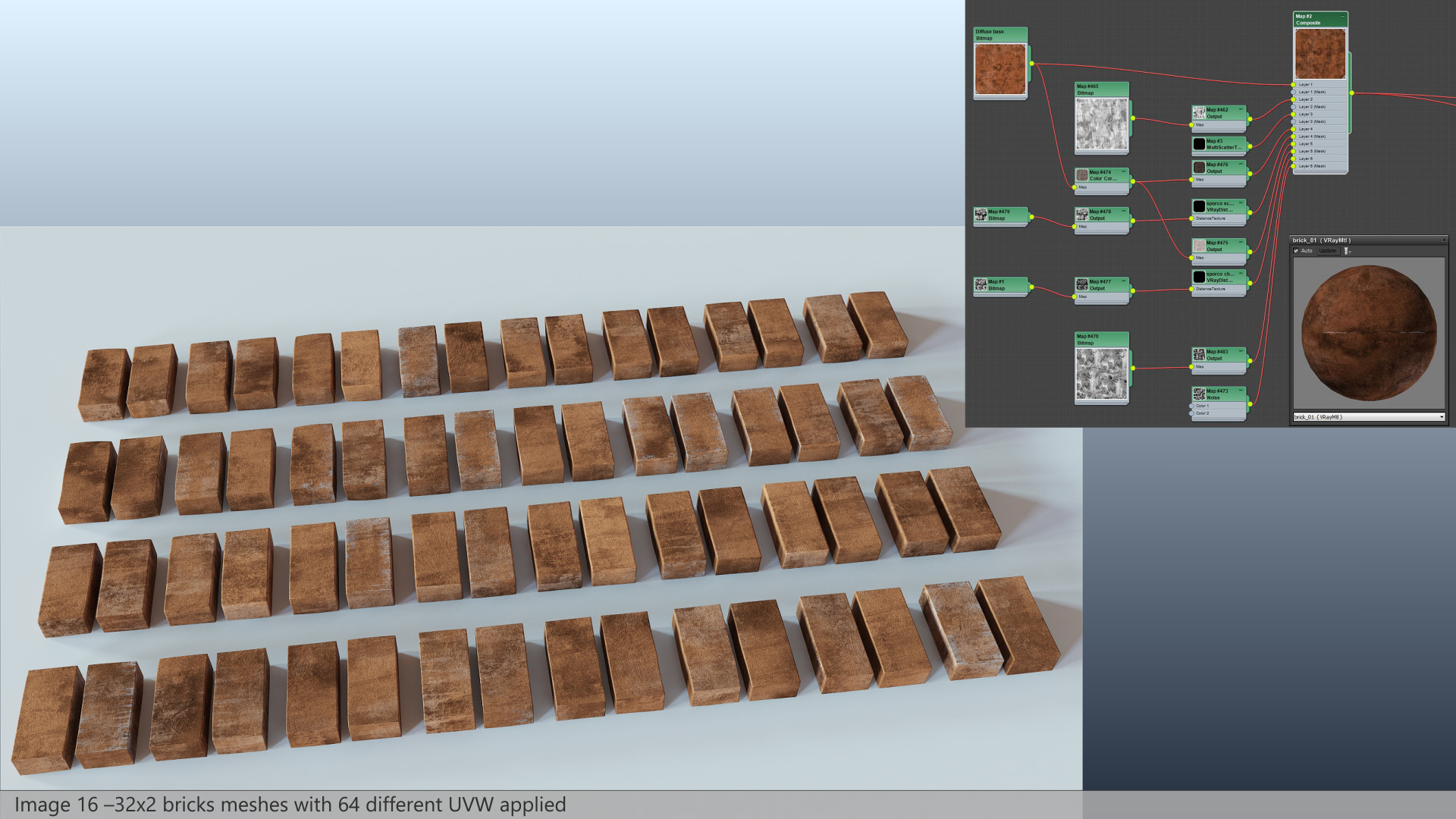 Termitary House - 32x2 bricks meshes with 64 different UVW applied