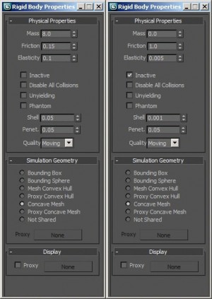 Reactor log (left) & plane (right) settings