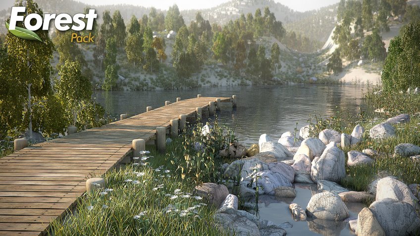 free lake with pier scene - 3d architectural visualization
