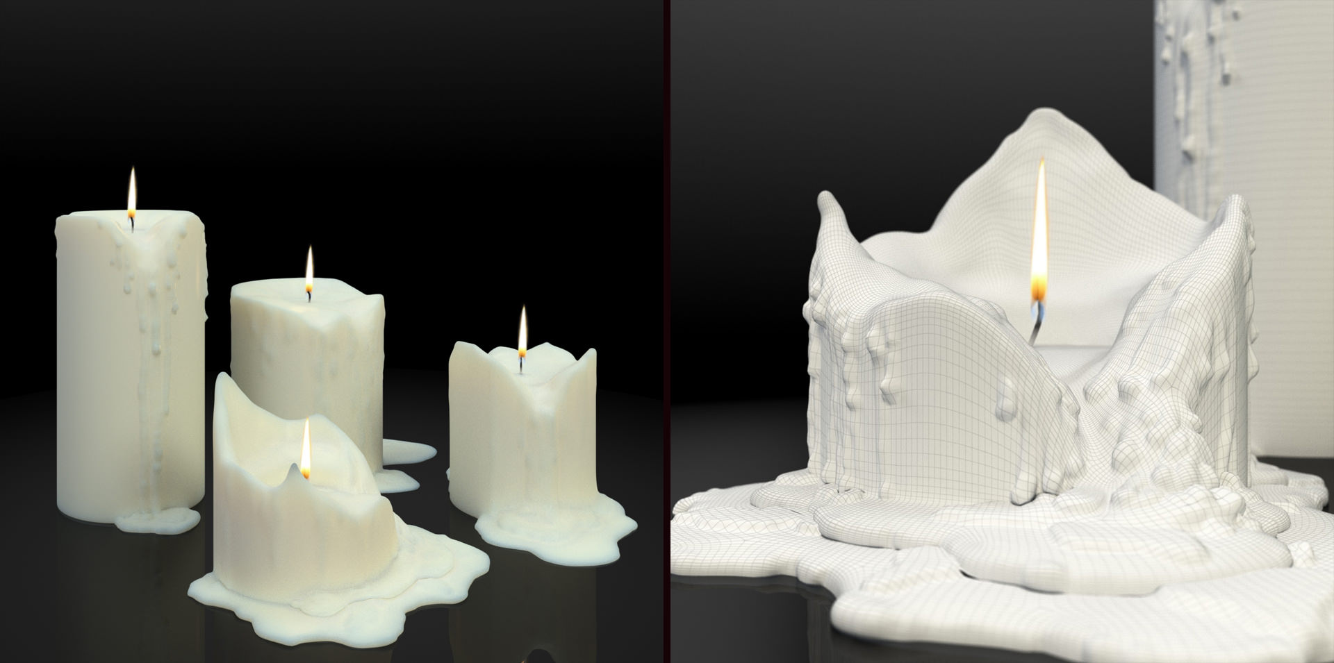 Custom 3D Model Melted Candles 