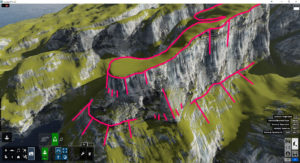 Using Lumion's Terrain Sculpting Tools (manual sculpting areas indicated).