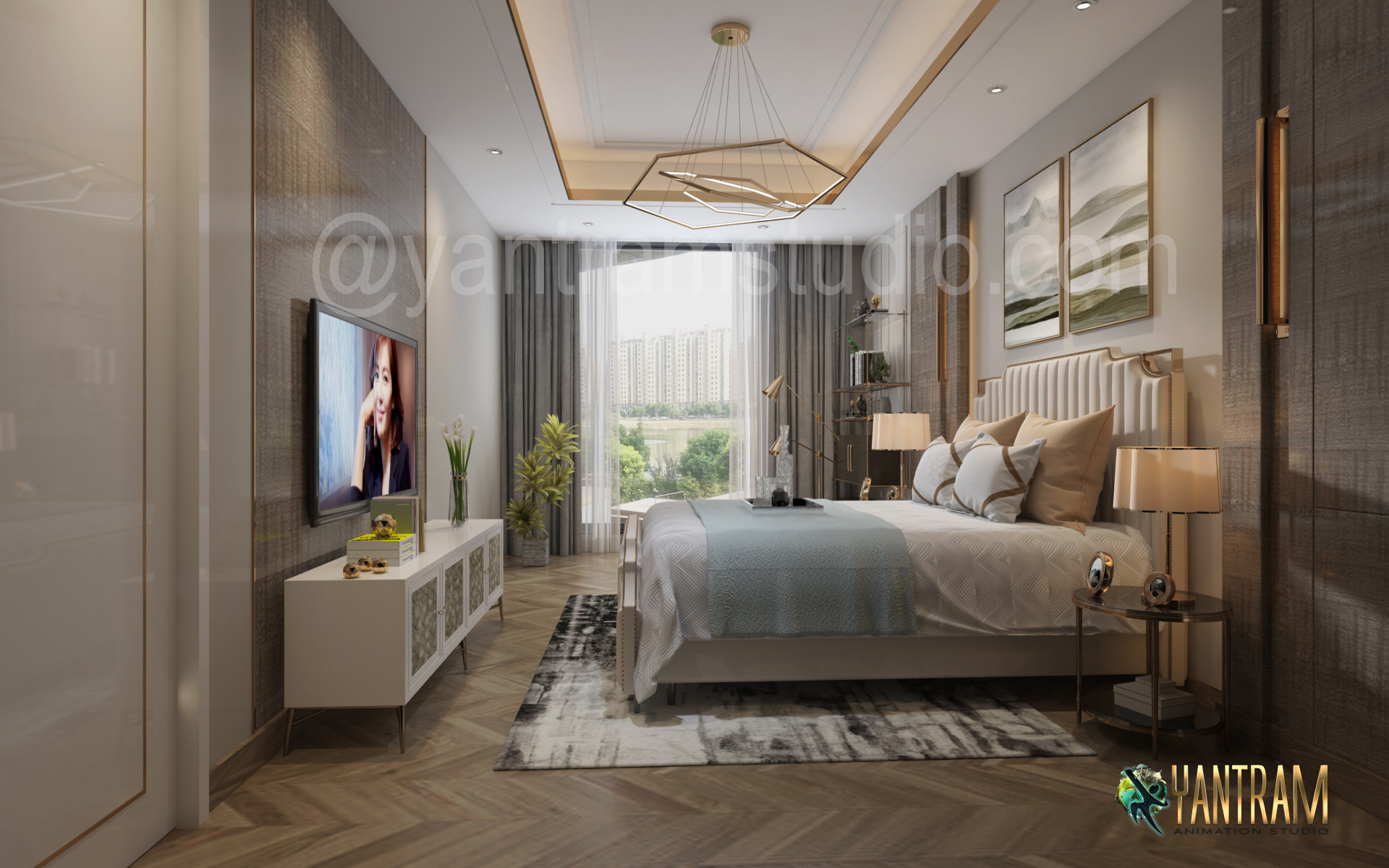 3D Architectural Animation Services to Master bedroom in  Condo